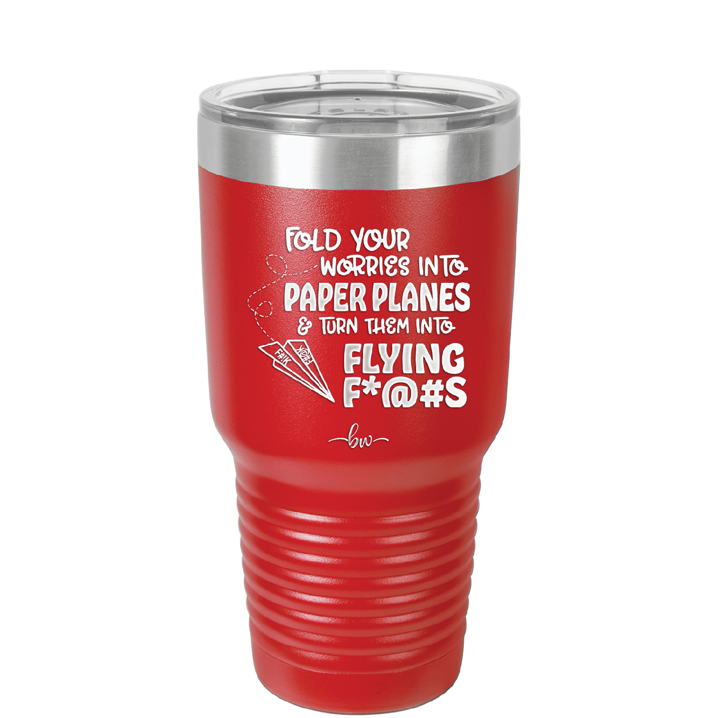 Fold Your Worries Paper Planes Flying Fucks - Laser Engraved Stainless Steel Drinkware - 1544 -