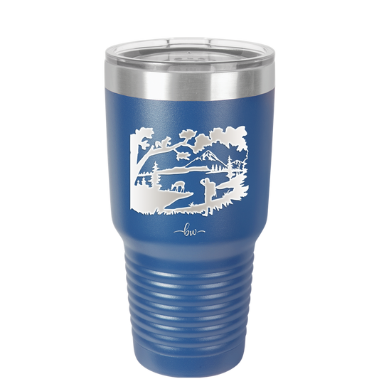 Mountain Lake Silhouette - Laser Engraved Stainless Steel Drinkware - 1575 -