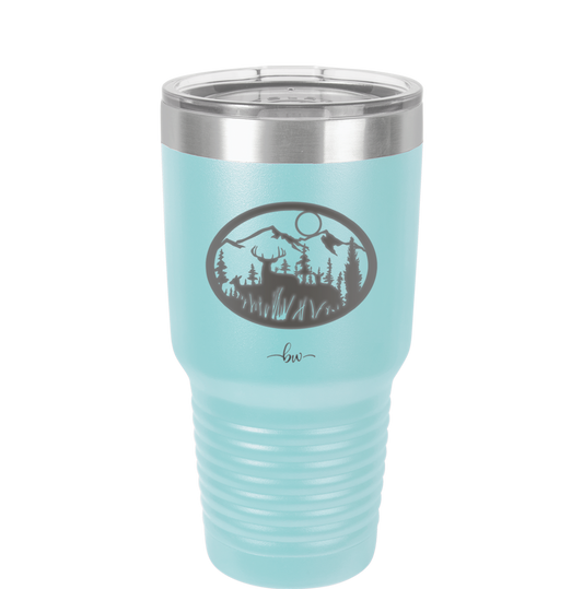 Mountain Buck in Circle - Laser Engraved Stainless Steel Drinkware - 1576 -