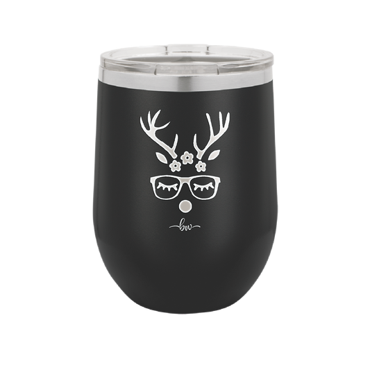 Hipster Female Reindeer - Laser Engraved Stainless Steel Drinkware - 1680 -