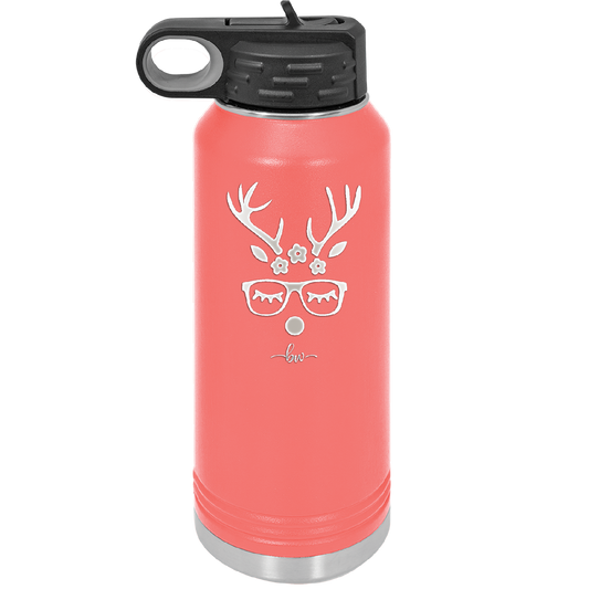 Hipster Female Reindeer - Laser Engraved Stainless Steel Drinkware - 1680 -