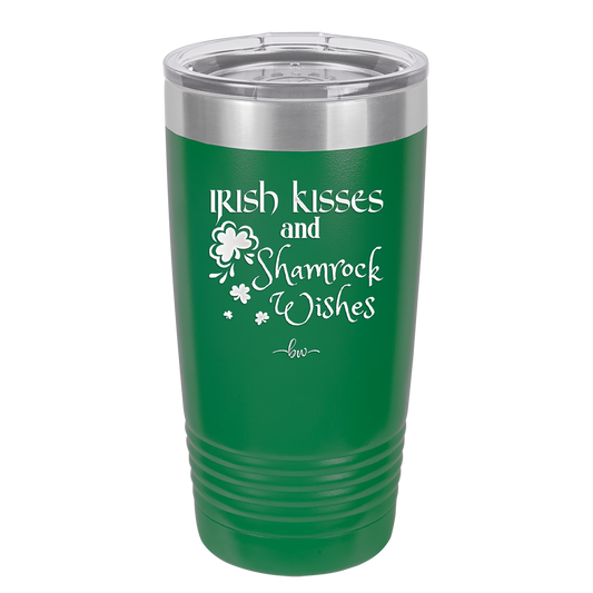 Irish Kisses and Shamrock Wishes - Laser Engraved Stainless Steel Drinkware - 1803 -