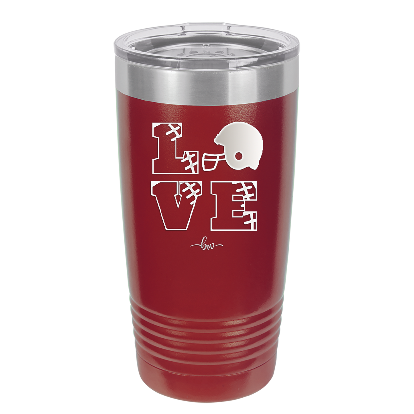 LOVE with Football and Helmet - Laser Engraved Stainless Steel Drinkware - 1889 -