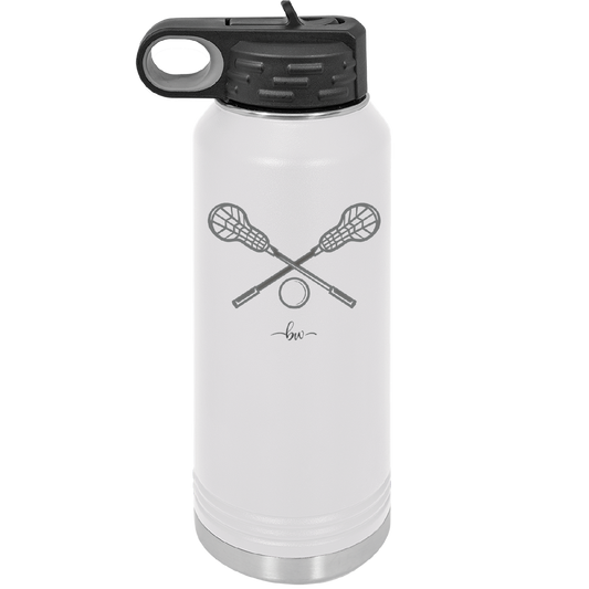 Lacrosse Crossed Sticks - Laser Engraved Stainless Steel Drinkware - 1902 -