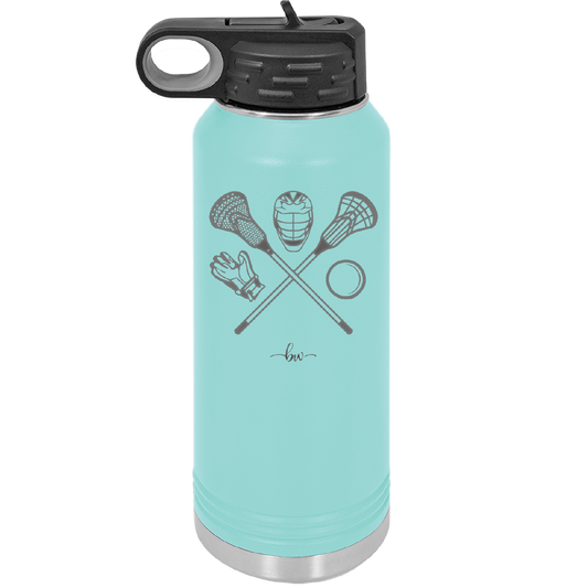 Lacrosse Crossed Sticks with Gear - Laser Engraved Stainless Steel Drinkware - 1941 -